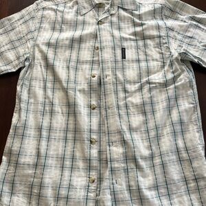 Columbia sportswear company, medium men’s tall turquoise, and white plaid